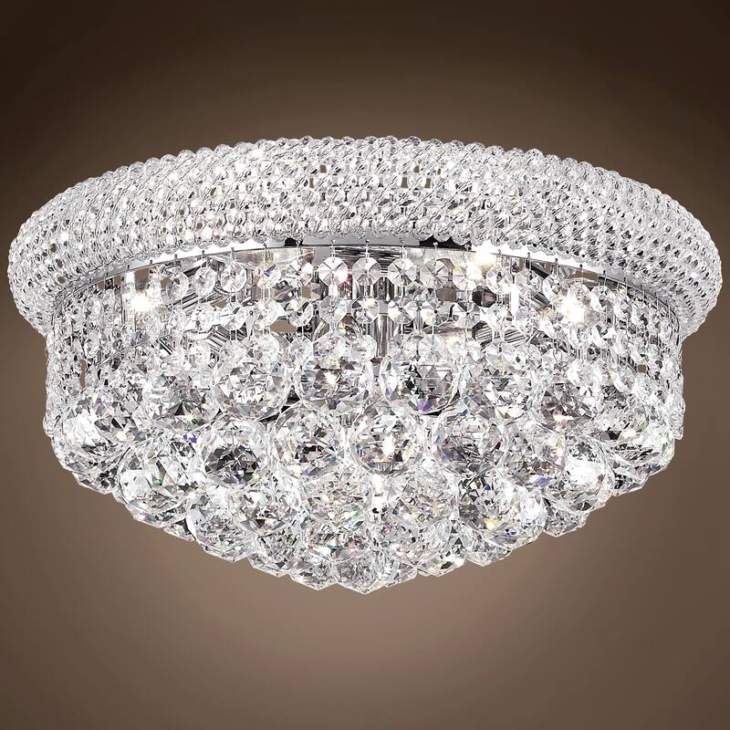 Bagel Design 8 Light 16" Chrome Flush Mount With Clear European Crystals - 8.00