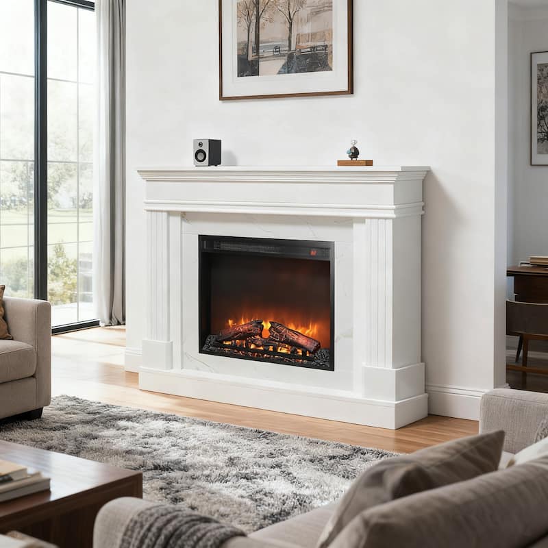 44" Electric Fireplace with Mantel,23" Fireplace Insert Heater, Realistic Log and Flame Effect, Remote Control, Timer