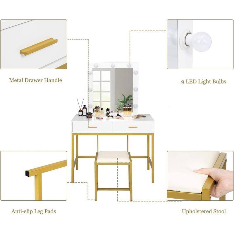 Makeup Vanity Table Set with Lighted Mirror Modern Dresser