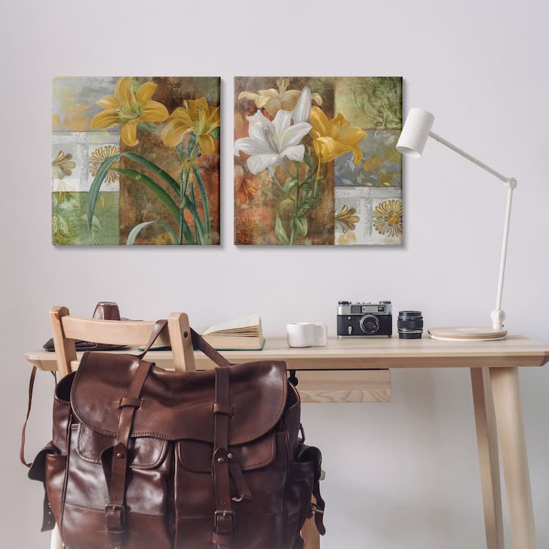 Stupell Lilies & Vintage Tile Patterns Canvas Wall Art Design By Sasha (Set of 2)