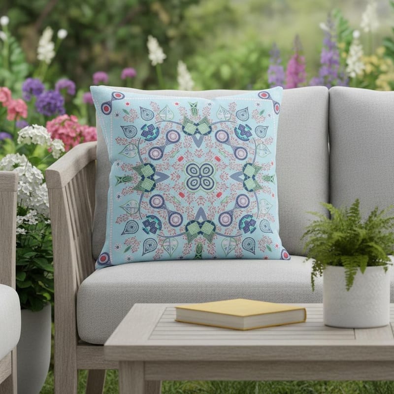 HomeRoots 18" x 18" Light Blue Blown Seam Paisley Indoor Outdoor Throw Pillow - 18.00' X '5.00' X '18.00 - Light Blue - 18.00' X '5.00' X '18.00