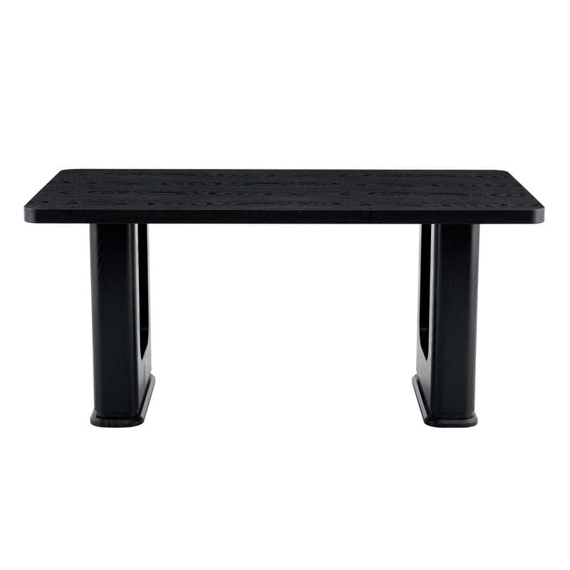 64.5 x 35.4 Inch Modern Dining Table with Wood Texture & Glass Accent