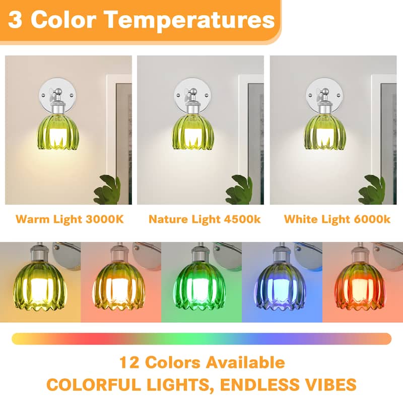 Adjustable Vintage Wall Sconce with Amber Tulip Glass Brass Fixture with Switch Ideal for Bedroom Hallway or Entry