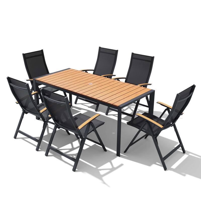 7/9/11-Piece Outdoor Dining Set Patio Aluminum Dining Table and Adjustable Folding Chairs