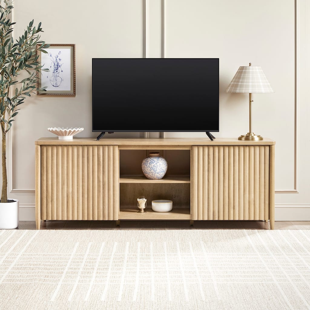 Walker Edison Scandinavian Reeded 70-inch TV Stand with Open Storage