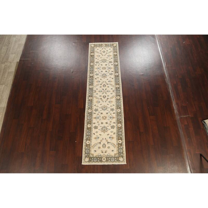 Floral Vegetable Dye Peshawar Chobi Oriental Runner Rug Hand-knotted - 2'7" x 10'0"