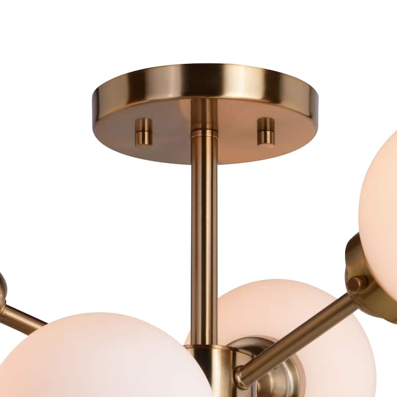 Orbit Brass Industrial Sputnik Semi Flush Mount Ceiling Light White Glass