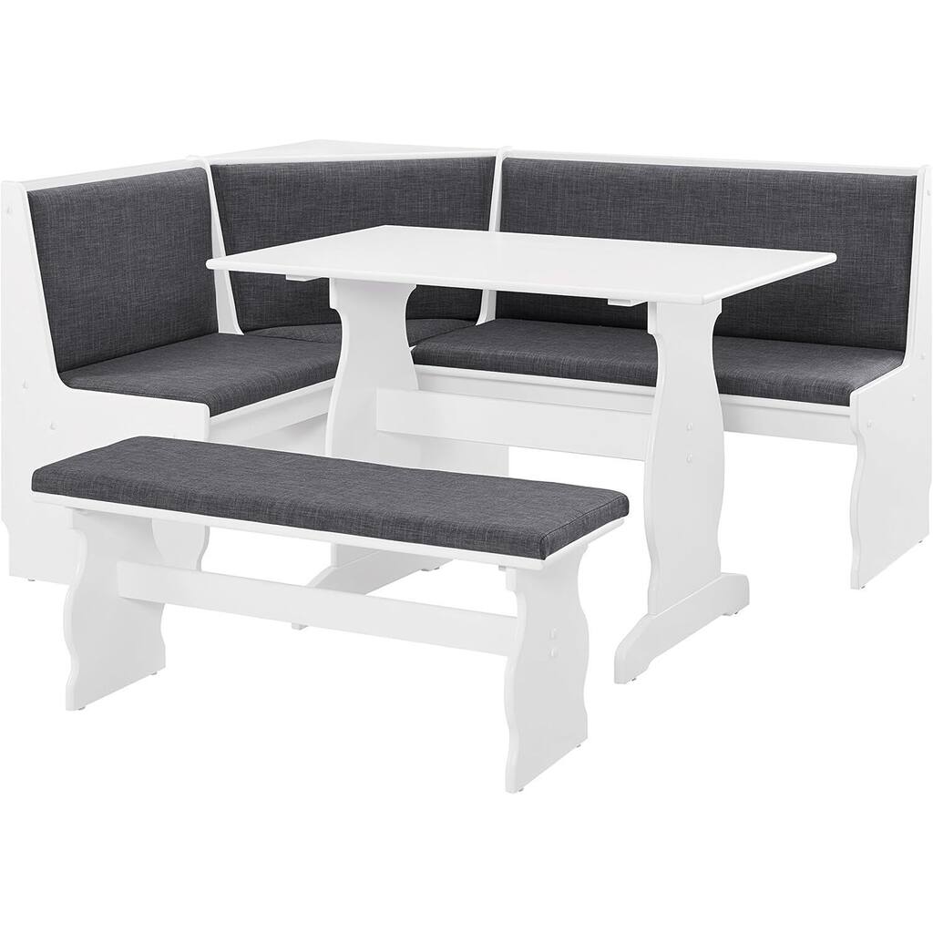 Charcoal Upholstered Corner Breakfast Nook Set with Table and Bench for Cozy Dining Areas