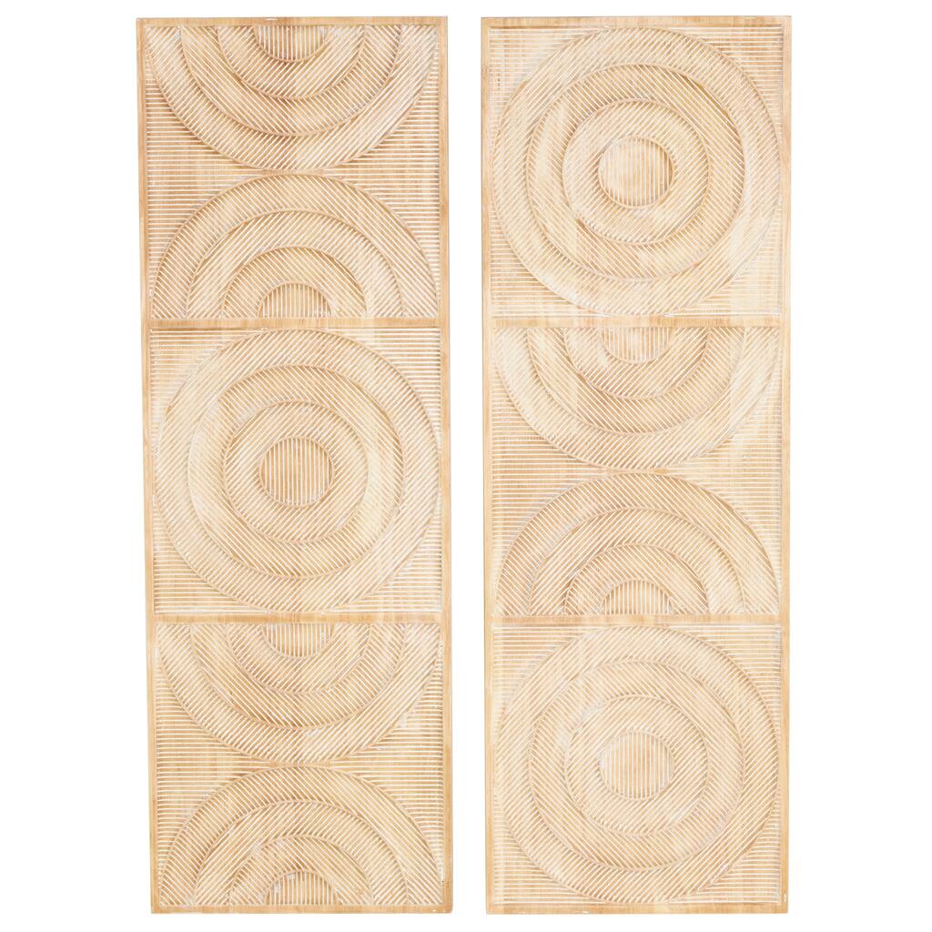 Wood Geometric Carved Panel Arch Wall Decor with White Linear Markings - Set of 2 Light Brown - Roche River Decor
