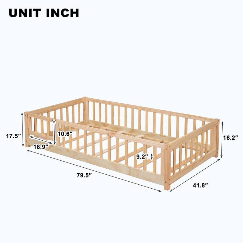 Durable Floor Platform Bed with Fence
