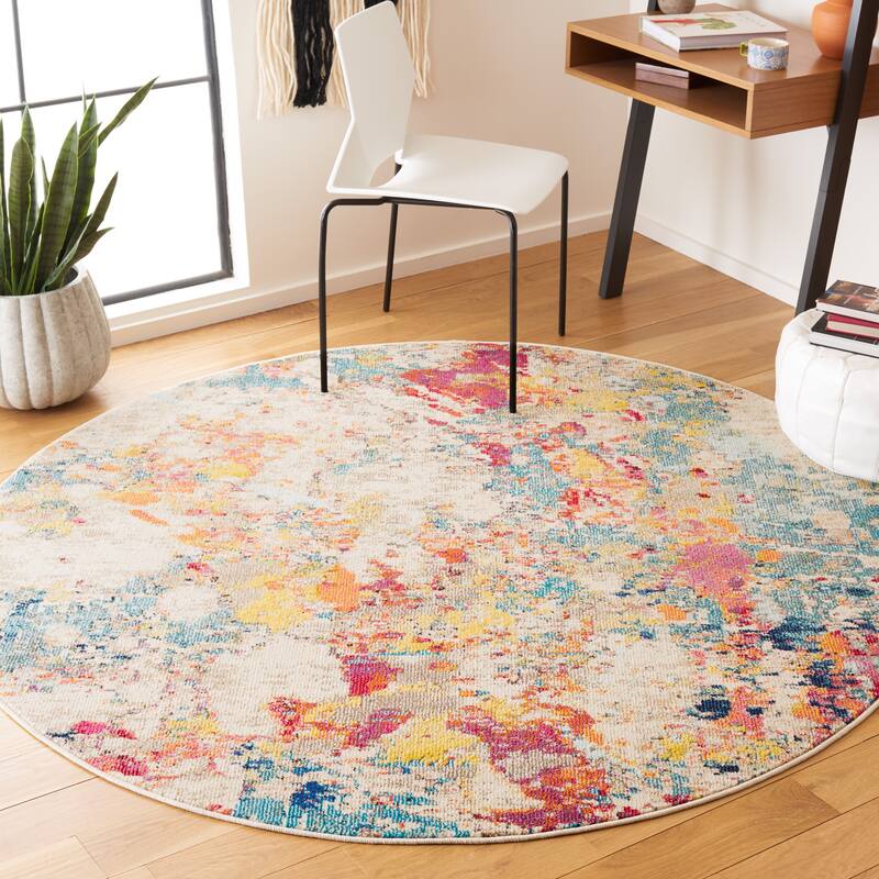 SAFAVIEH Monaco Karmela Boho Abstract Rug - 6'7" Round - Ivory/Multi