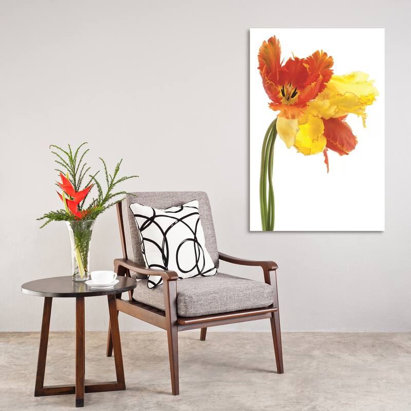Empire Art 'Orange Yellow Parrot Tulip' Frameless Free-floating Tempered Art Glass