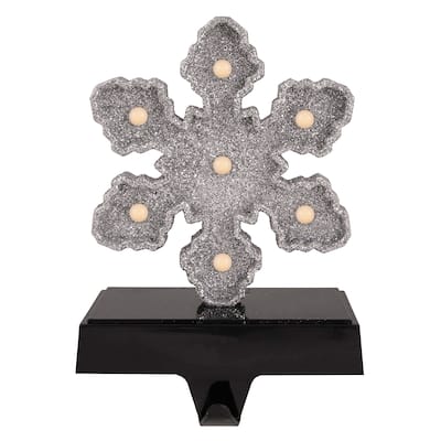 Silver Glittered LED Lighted Snowflake Christmas Stocking Holder 7"