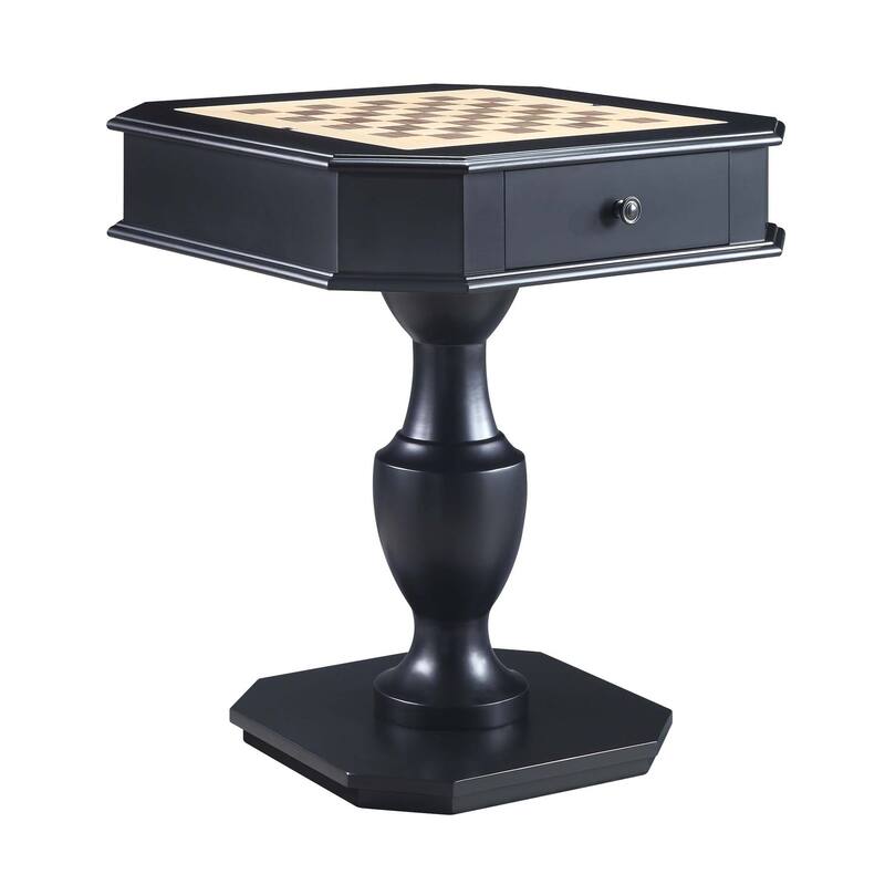 2 Drawers Wooden Game Table with Reversible Game Tray in Black - Black