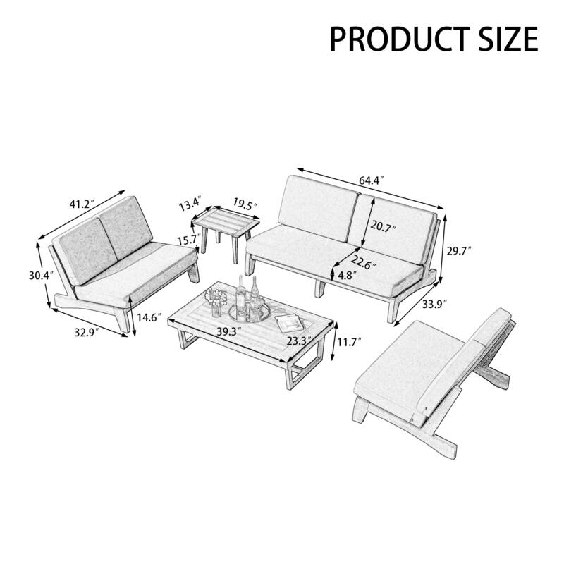 Casual Teak Outdoor Patio Conversation Set with Cushioned Sofa Loveaseat