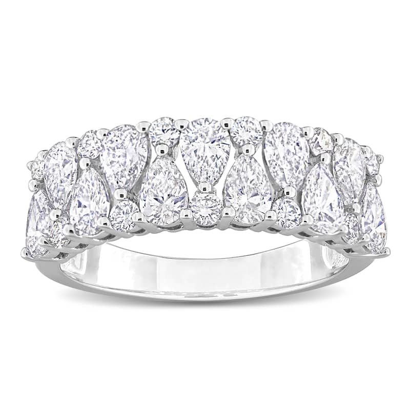 Miadora 2ct TDW Pear and Round Diamond Semi-Eternity Ring in 14k White Gold