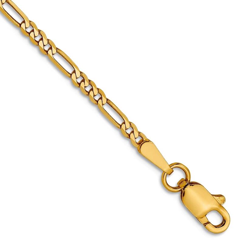 Curata 14k Yellow Gold 1.8mm Flat Figaro Chain Bracelet