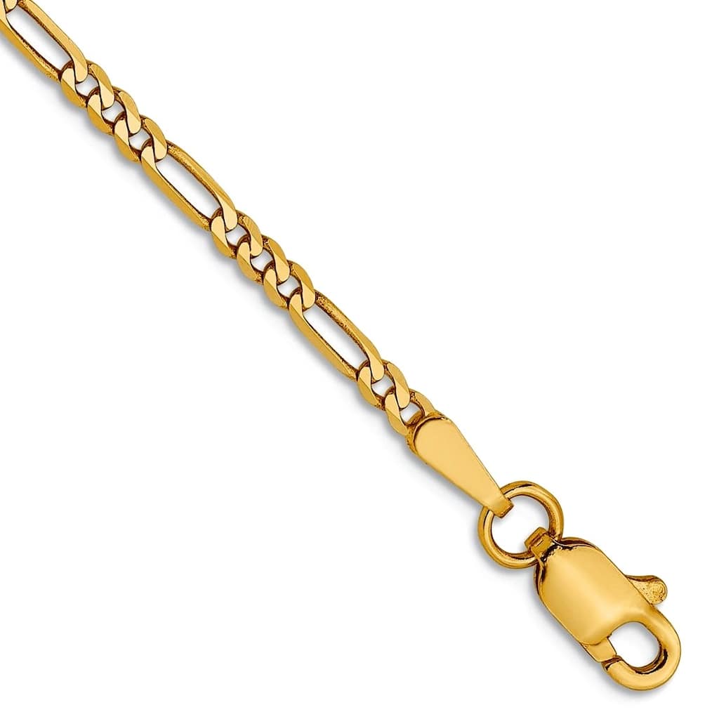Curata 14k Yellow Gold 1.8mm Flat Figaro Chain Bracelet