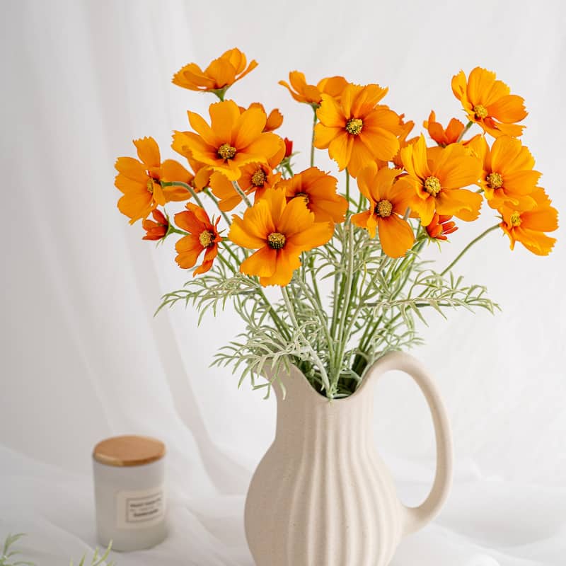 Orange Silk Decorative Artificial Cosmos Faux Flowers