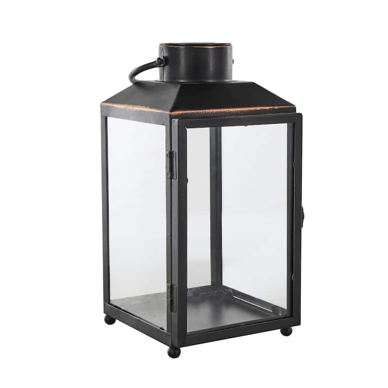 Metal Modern Indoor Outdoor Candle Lantern with Gold Accents - Black - Roche River Decor