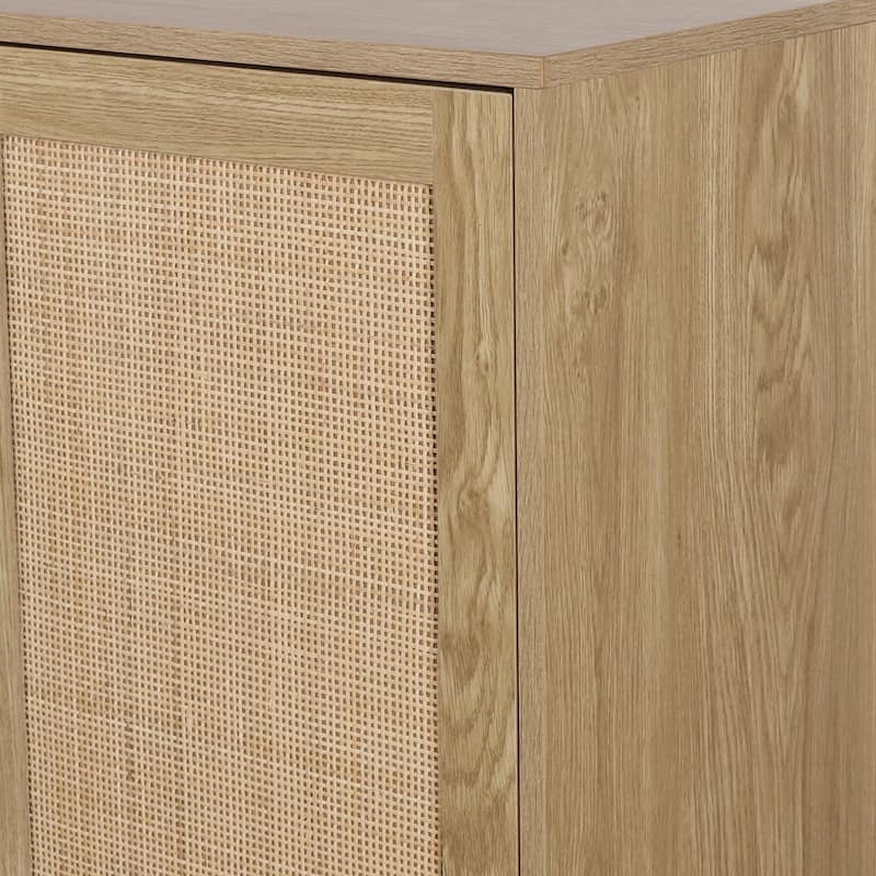 Anmytek Modern 2-Door Rattan Buffet Sideboard Kitchen Storage Cabinet for Living Room