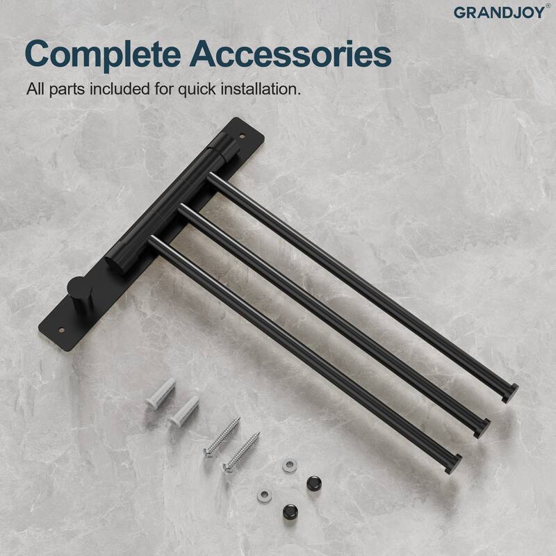 GRANDJOY Wall-Mounted Stainless Steel Swivel Towel Bar with 3 Rotatable Arms