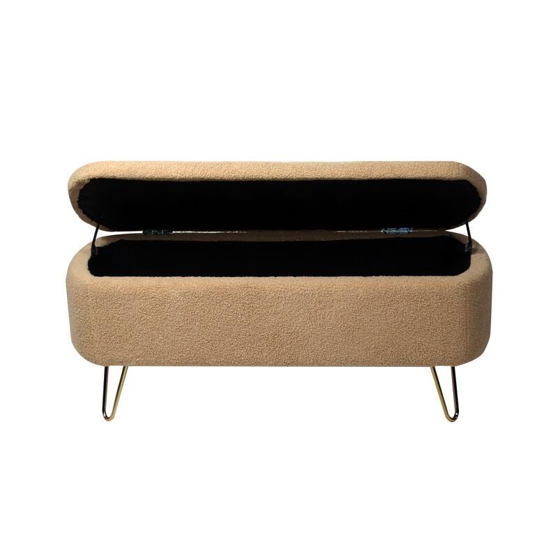 Modern Faux Fur Storage Bench with Gold Legs, Upholstered Ottoman for Living Room and Bedroom