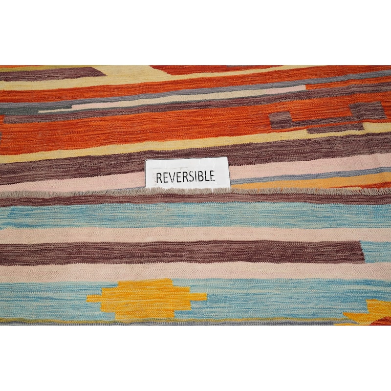 Hand Woven Oriental 100% Wool Carpet Southwestern Tribal Multi-Colored Kilim Area Rug - 9' 8'' X 8' 4''
