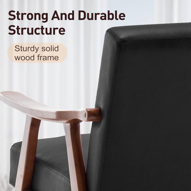 PU Leather Upholstered Accent Chair, Lounge Armchair with Extra-Thick Backrest, Living Room Chairs with Solid Wood Frame