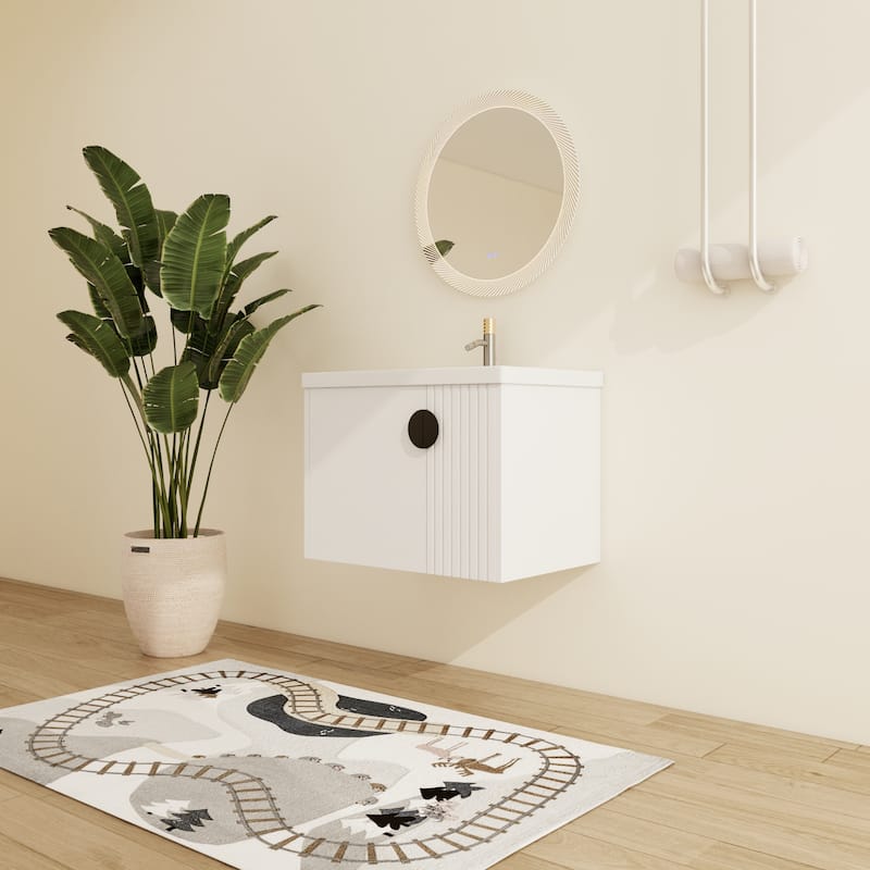 Malwee 24"/28" Floating Bathroom Vanity, Wall Mounted Bathroom Vanity with Ceramic Sink and Soft Close Door