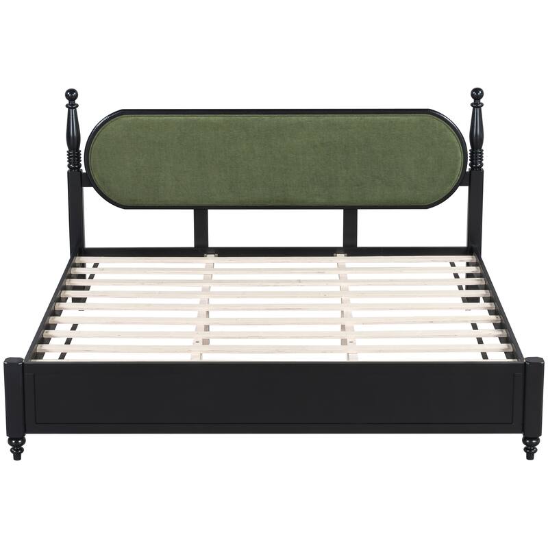 Christopher Knight Home - Alderwick Modern Upholstered Headboard Wood Low-Profile Platform Bed with Slatted Support