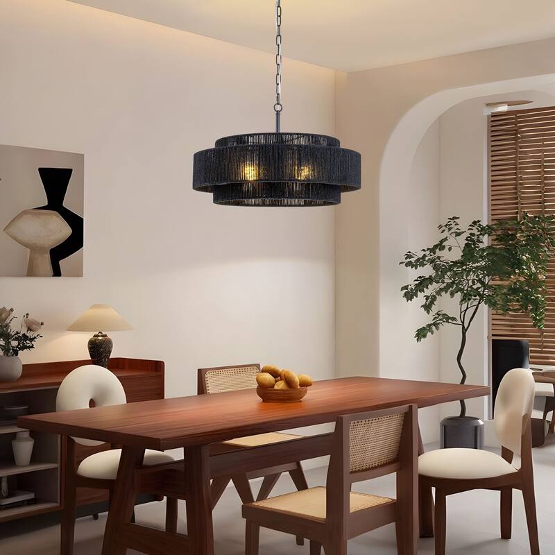 Starsky 4-light Rattan Hand-Woven Hemp Rope Chandelier