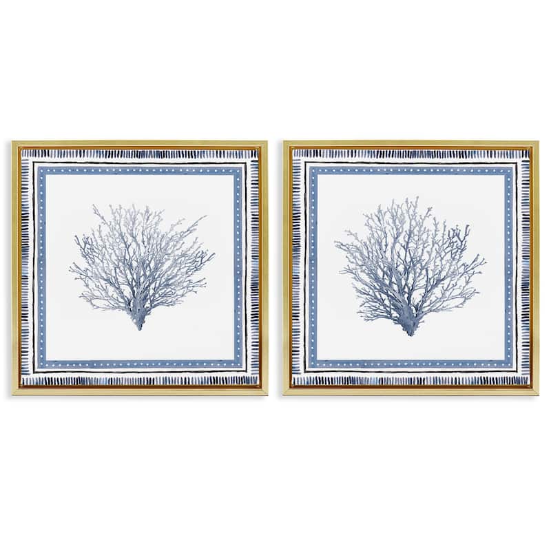 Stupell Maritime Coral Tendrils Framed Floater Canvas Wall Art Design By Lanie Loreth (Set of 2) - 25 x 25 - Gold