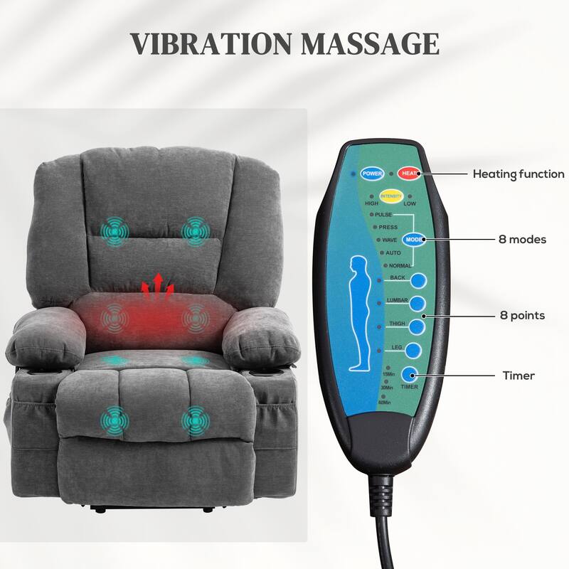 HOMCOM Power Lift Recliner Chair Sofa with Vibration Massage and Heat, Fabric Lift Chair for Elderly