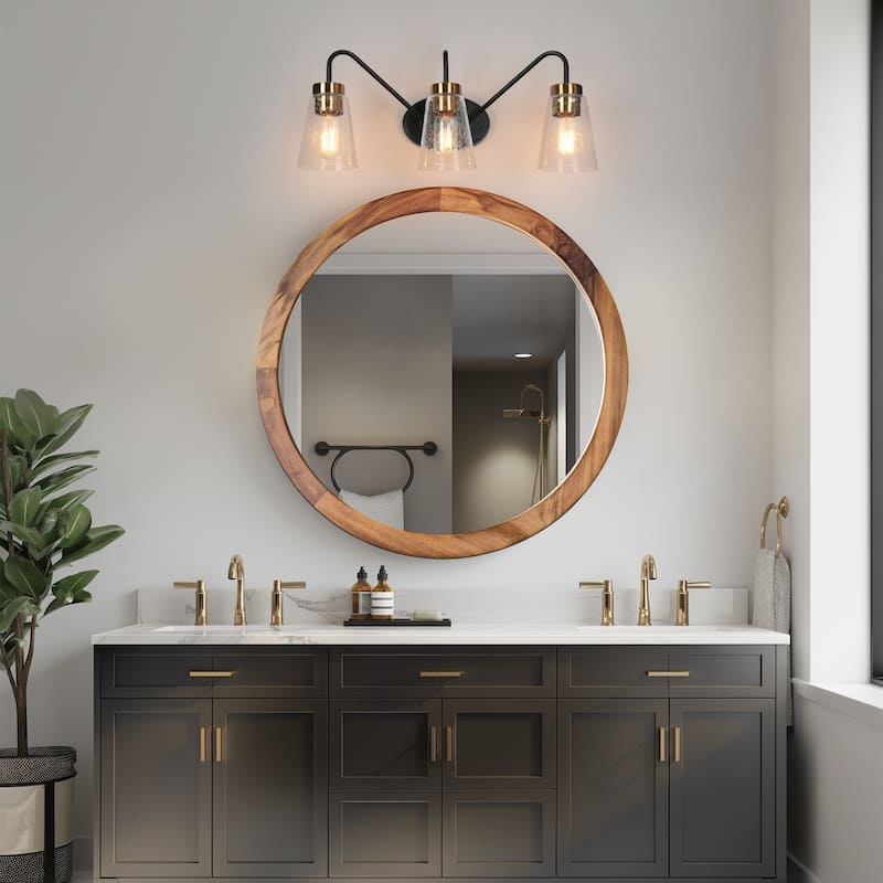 Modern Black Gold Bathroom Vanity Light Wall Sconces with Seeded Glass