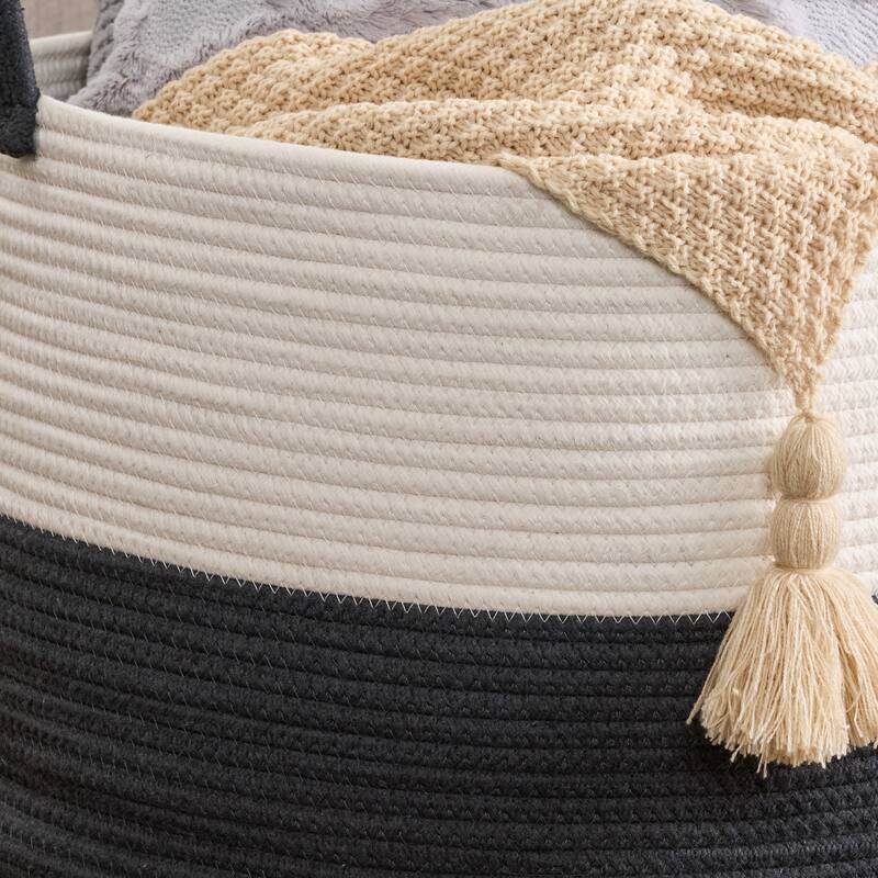 Cotton Round White Pink Laundry and Storage Basket