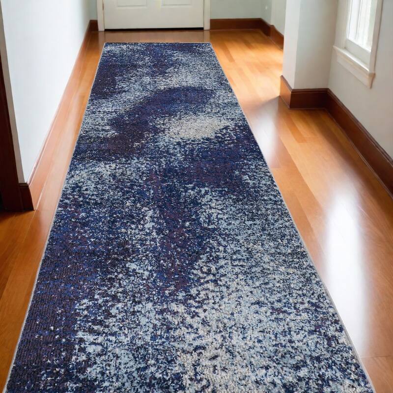 Xuxi Power Loomed Abstract Modern Stain Resistant Area Rug By HomeRoots - 120' X '32' X '0.39 - 120' X '32' X '0.39 - Oxford Blue - Runner