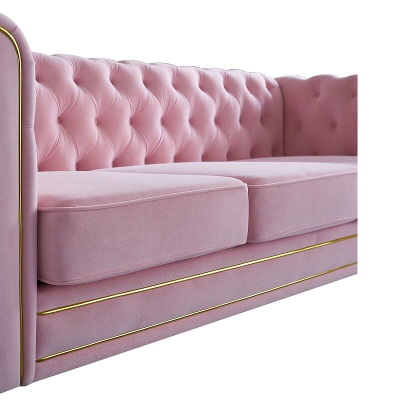 Velvet Chesterfield Sofa, 3-Seater with Rolled Arms, Tufted Back, Metal Legs for Living Room