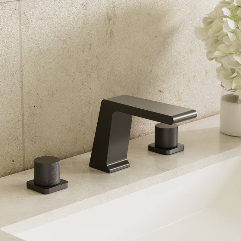 GRANDJOY 3-Hole Widespread Bathroom Sink Faucet 2-Handle High-Pressure Spout Vessel Sink Faucet - Matte Black