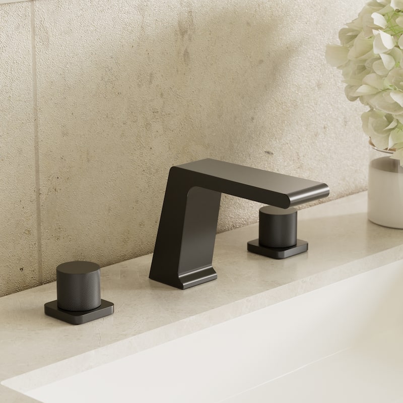 GRANDJOY 3-Hole Waterfall Bathroom Sink Faucet with Dual Handles, Widespread Installation
