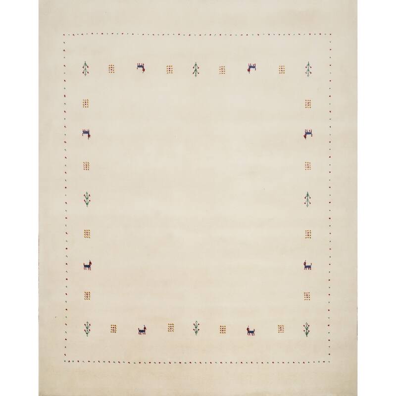 Hand Knotted Oriental 100% Wool Carpet Tribal Animal Pictorial Beige & Ivories Gabbeh Area Rug - 6' 6'' X 6' 6''
