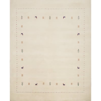 Hand Knotted Oriental 100% Wool Carpet Tribal Animal Pictorial Beige & Ivories Gabbeh Area Rug - 6' 6'' X 6' 6''