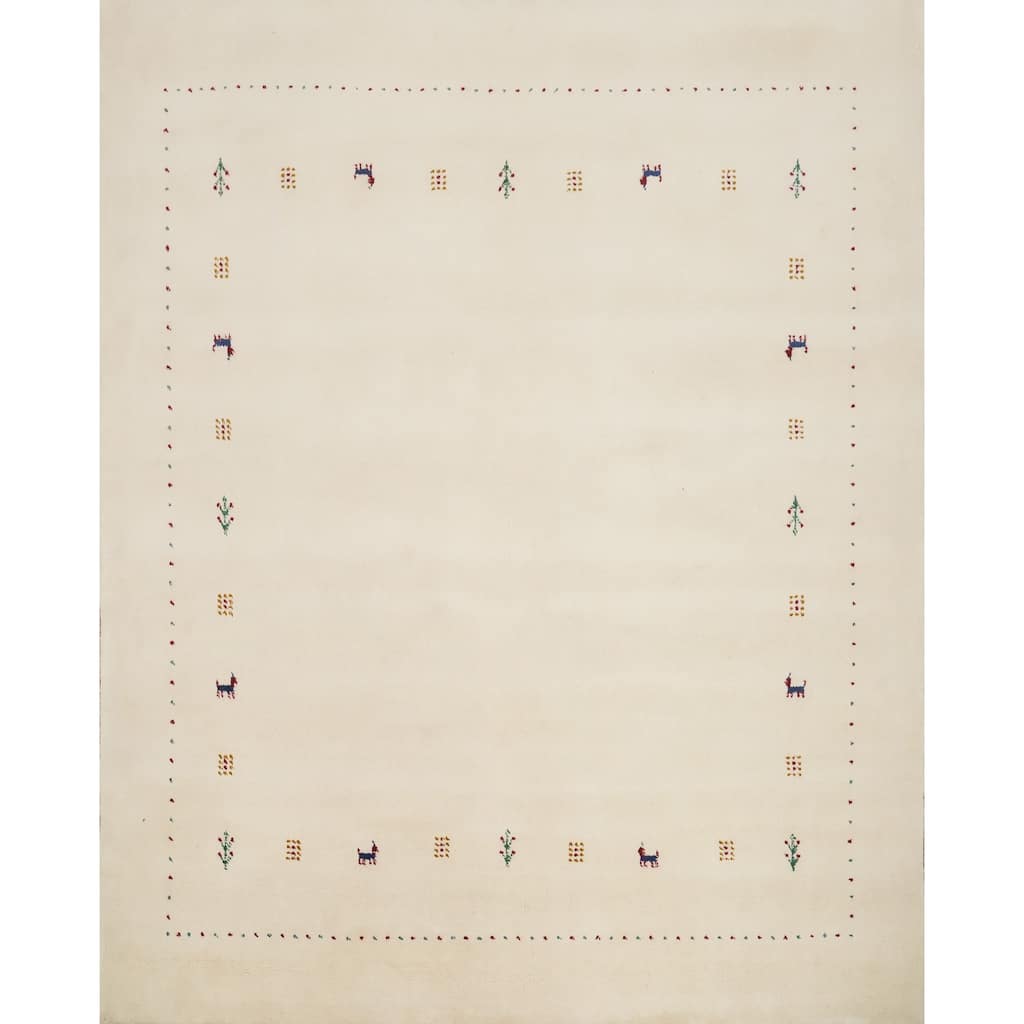 Hand Knotted Oriental 100% Wool Carpet Tribal Animal Pictorial Beige & Ivories Gabbeh Area Rug - 6' 6'' X 6' 6''