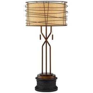 Bronze Woven Metal Table Lamp With Black Round Riser - 28