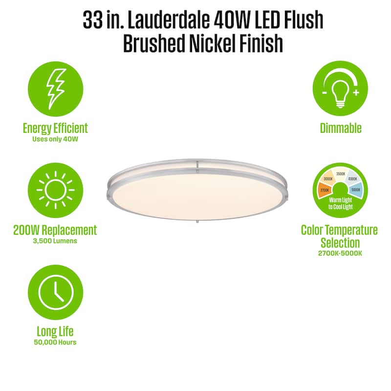Westinghouse Lighting Lauderdale 33 Inch 40 Watt LED Indoor Flush Mount Ceiling Fixture with Color Temperature Selection