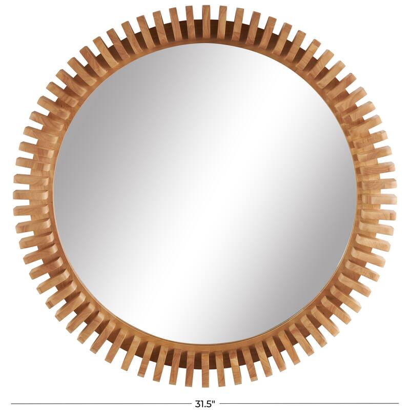 Brown Wood Handmade Room Wall Mirror with Spiral Edges - 3"W x 32"L x 32"H