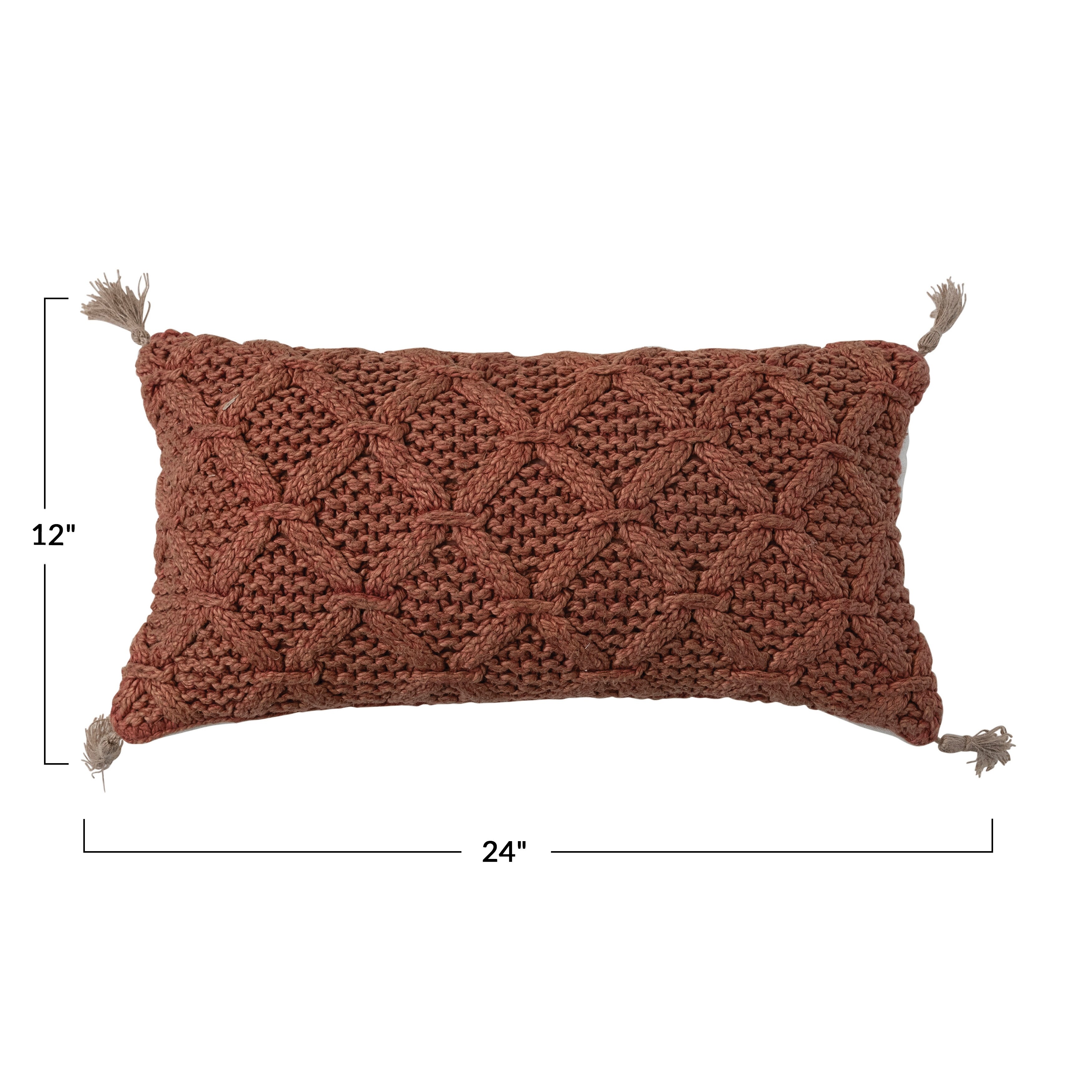 Cotton Slub Lumbar Pillow with Diamond Weave and Tassels Single 24.0 L x 12.0 W x 2.0 H Accent Orange