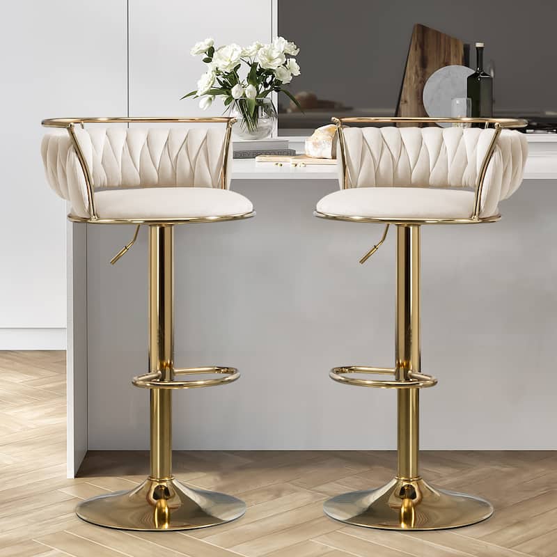Modern Velvet Adjustable Swivel Bar Stools Set of 2 - Ivory