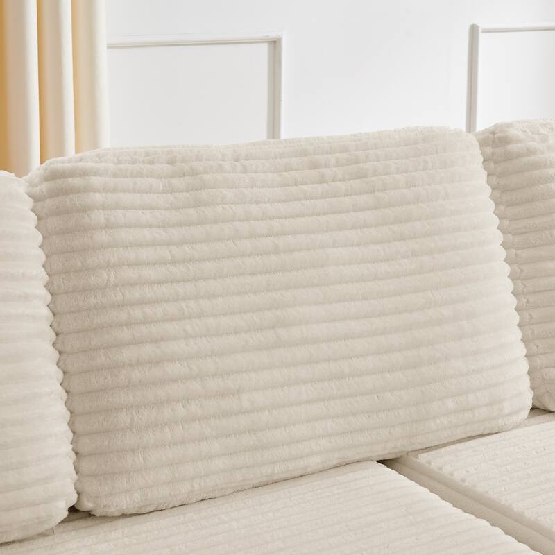 112.6" L-Shaped Modular Sectional Left sofa seat with Queen Sleeper Function, Corduroy Upholstery and No Assembly Required