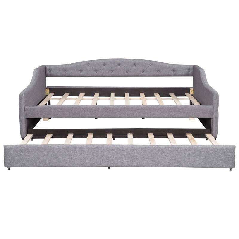 Full XL Size Upholstered Daybed with LED Belt and Trundle